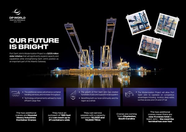 Benefits of the two new cranes to DP World terminal at Saint John, New Brunswick, Canada