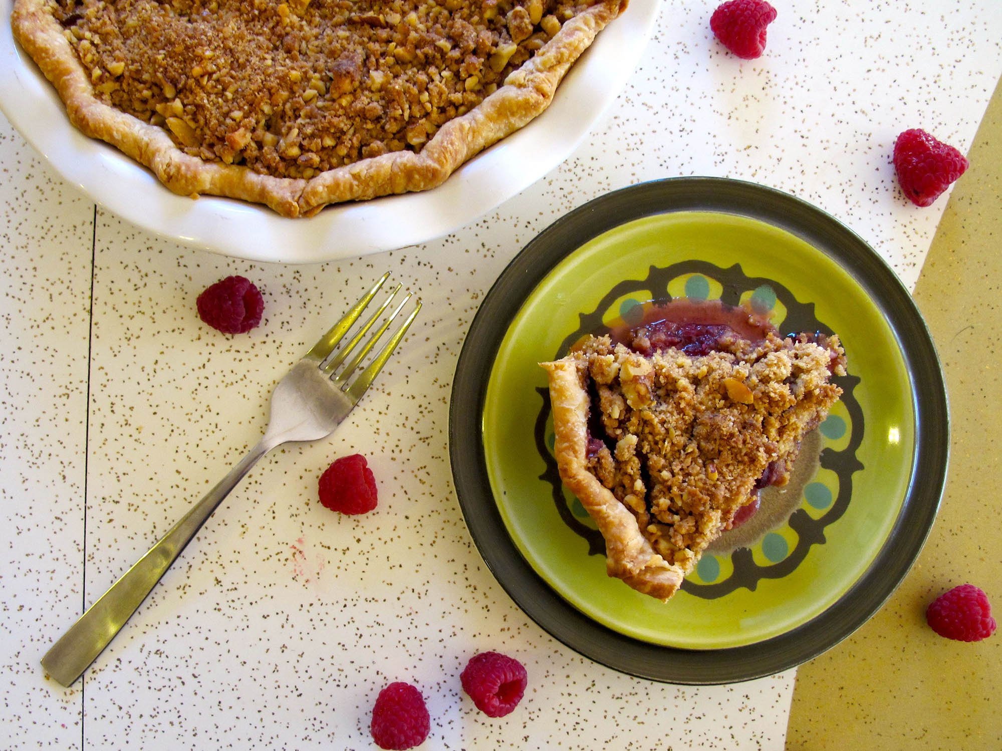 Raspberry Pie with Walnut Crumble and Bourbon Whipped Cream | Driscoll's