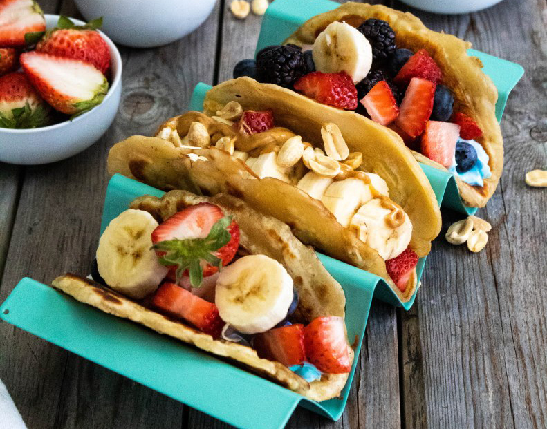 pancakes as the tortilla and fresh berries as the filling