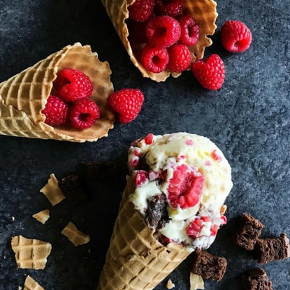 Fresh raspberry and brownie chunk ice cream