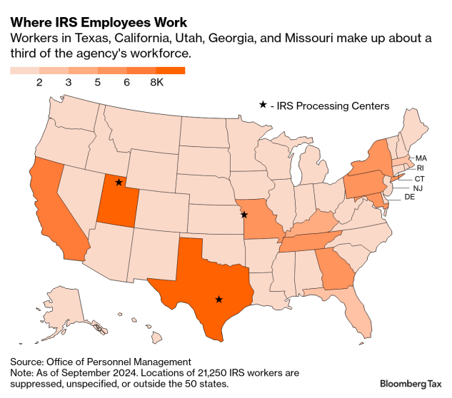 Bloomberg map of IRS employees by state