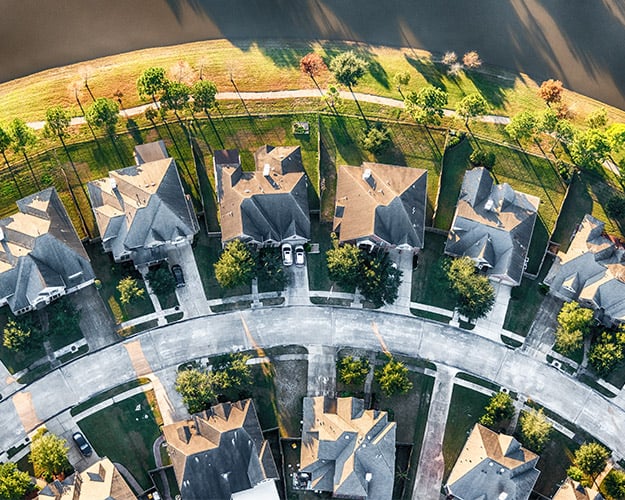 Aerial view of houses in Texas.