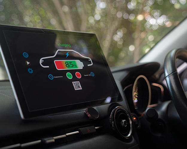 electric vehicle screen depicting battery life