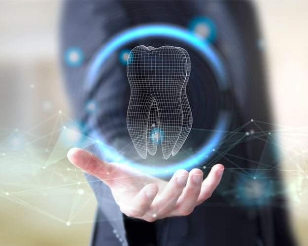 businessman with digital technology tooth