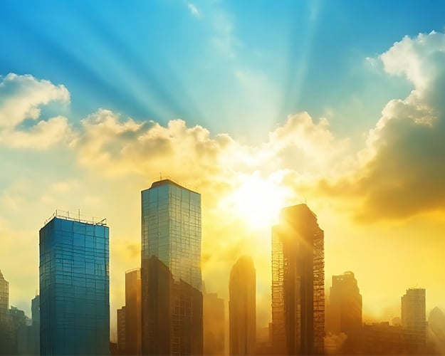 Sunset over a city skyline