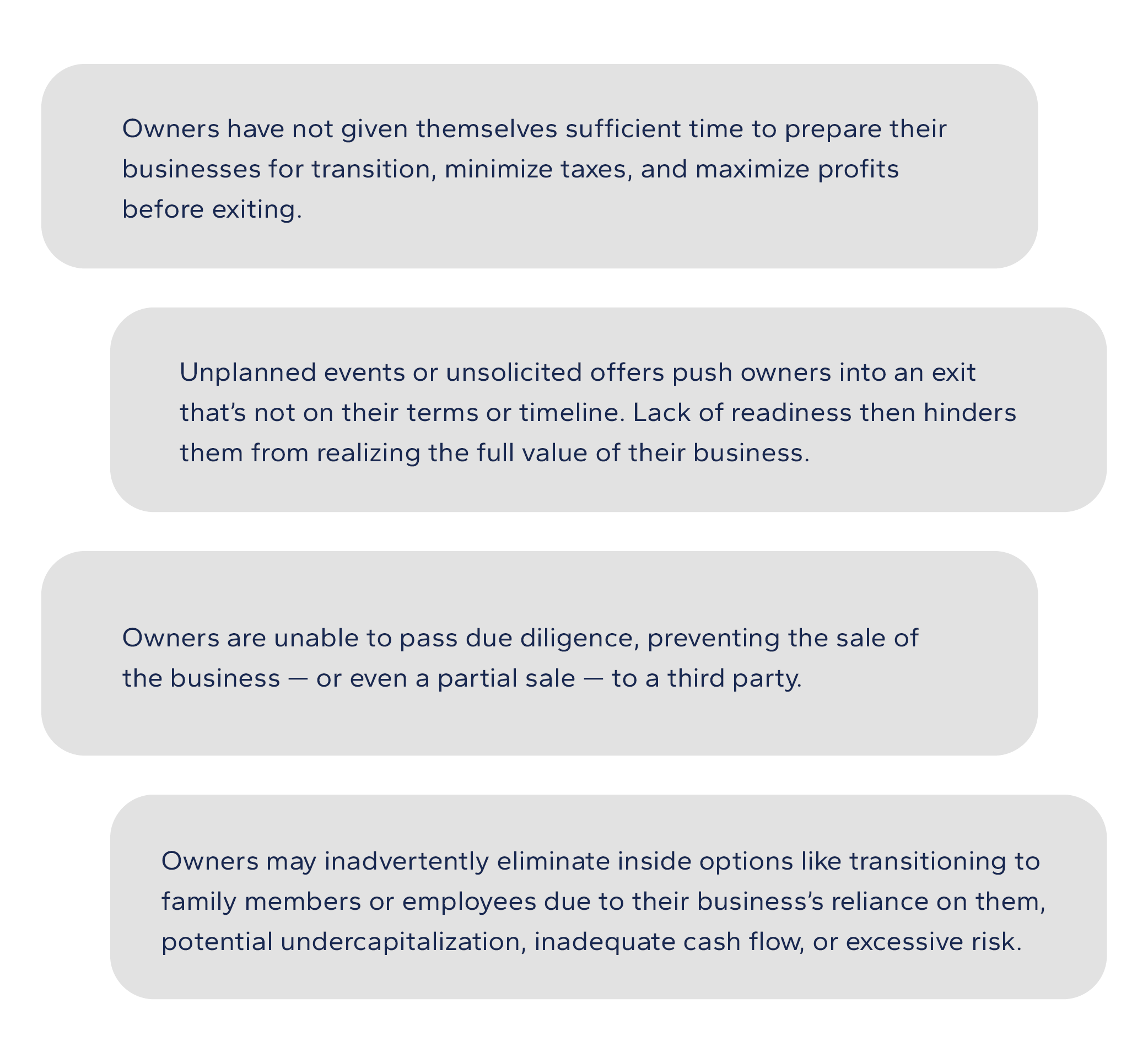 graphic outlining common problems owners face during transition