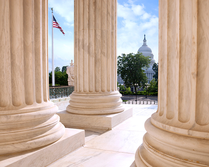 pillars and flag at government building
