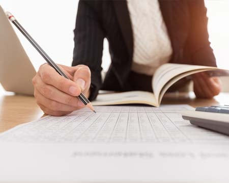 Auditor verifying the accuracy of information in a report