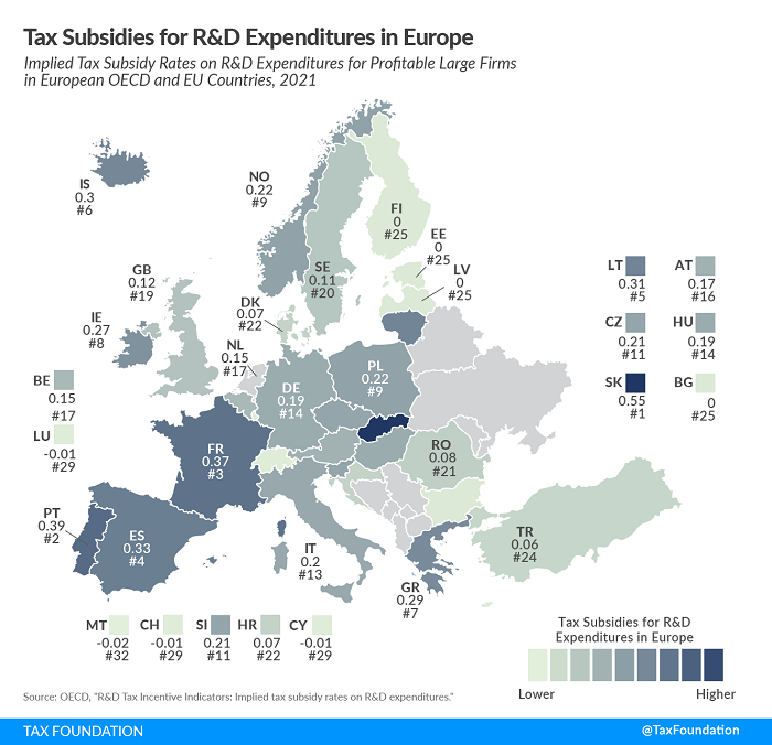 Tax Foundation map europe research expenditure tax incentives 2022