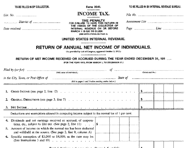 Image of part of 1913 Form 1040