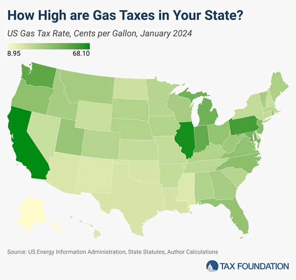 Tax Foundation map of state gas taxes in 2024