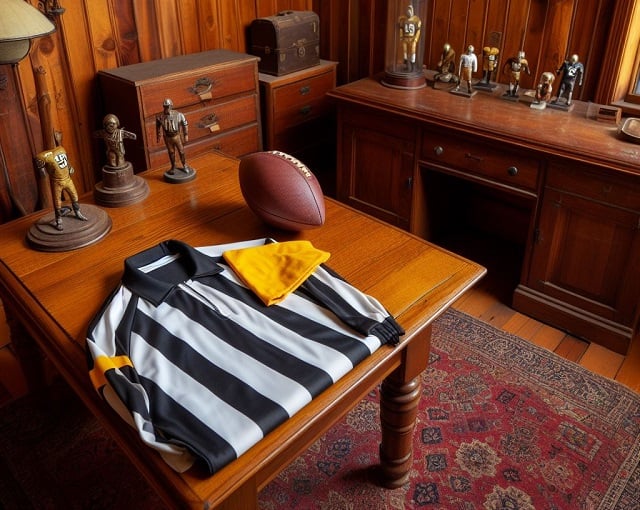 Bing Copilot DALL-E 3 image of a vintage referee uniform with a penalty flag.