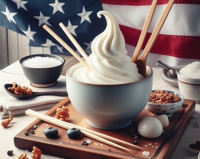 Bing DALL-E 3 image of frozen yogurt and chopsticks