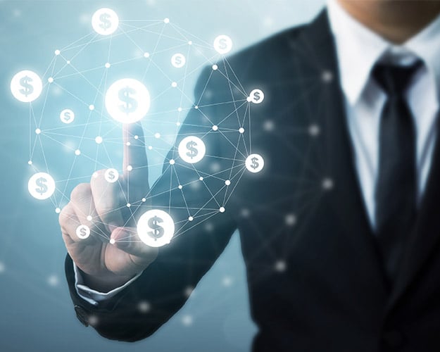 Businessman Pointing at Connected Web