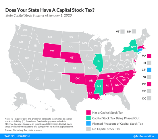 Tax Foundation map of capital stock taxes