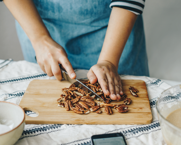 Pecans on a cutting board