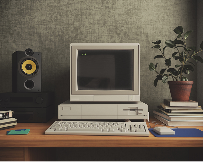 Old computer with 3.5" floppies and modem