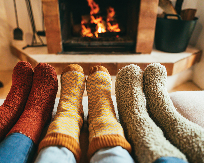 Warms socks and a fireplace