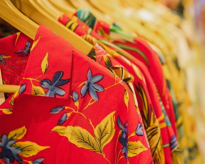 Hawaiian Shirts on hangers.