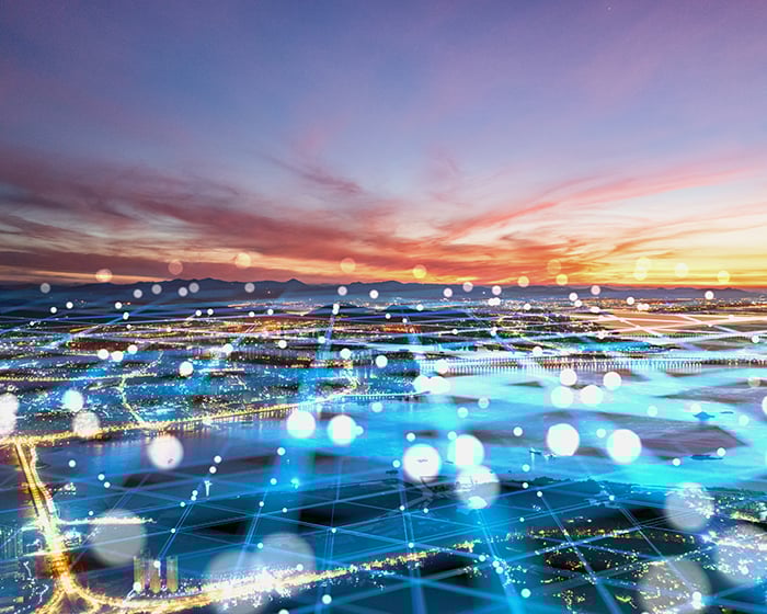 Composite image of modern city network communication