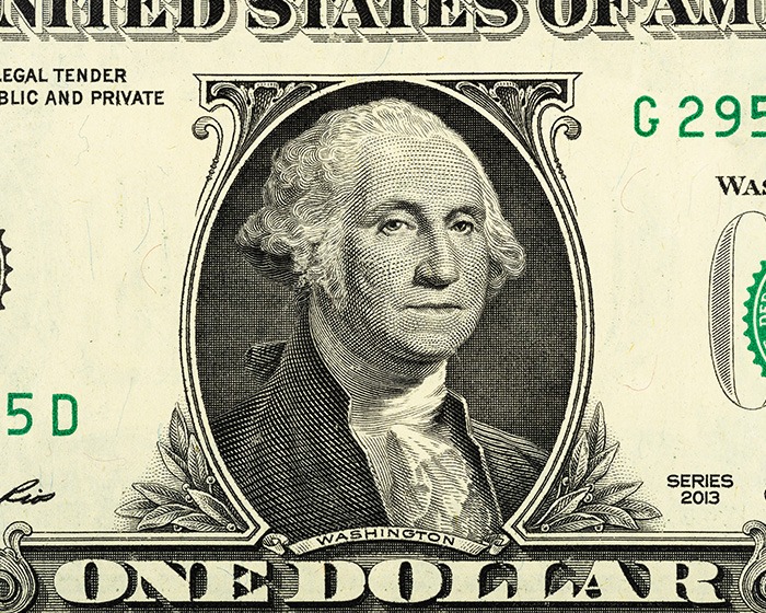 George Washington on a dollar bill.
