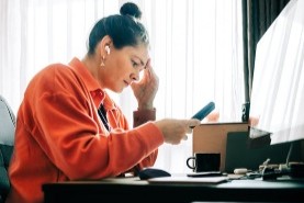 woman looking at phone