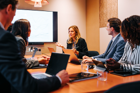 woman talking during meeting
