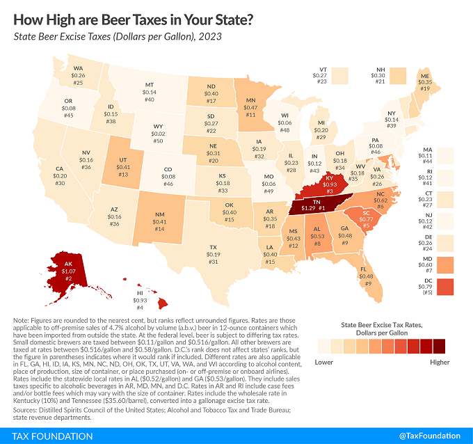 Tax Foundation 2023 state beer tax map