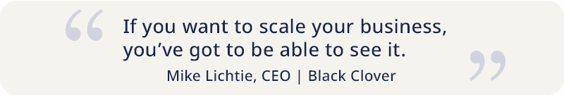 quote by Mike Lichtie of Black Clover "if you want to scale your business you've got to be able to see it"