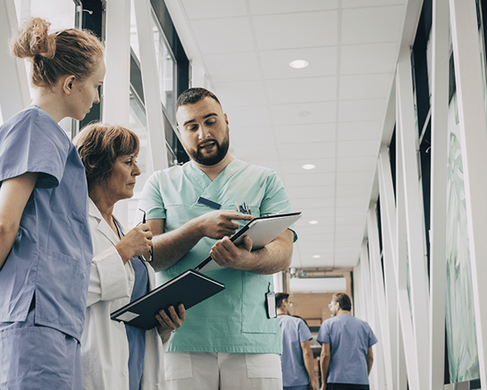 healthcare professionals talking