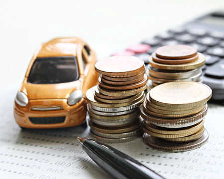 Miniature car model coins stack calculator and saving account book