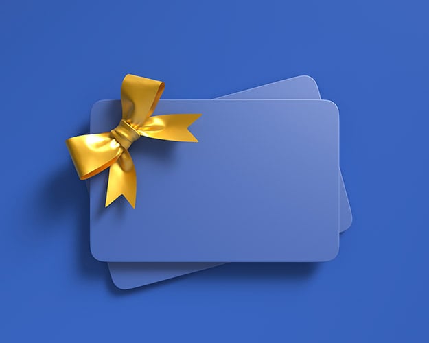 blue gift card with a yellow bow