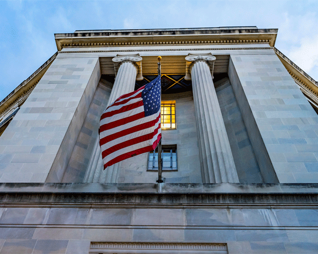 Facade Flags Justice Department Building
