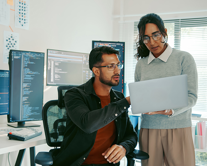 coworkers looking at computer
