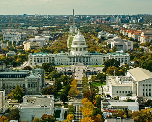 Aerial Shot of Capitol Complex and National Mall in Washington, D.C.