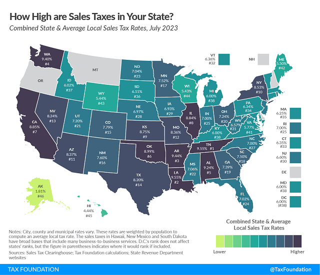 Tax Foundation map of 2023 sales tax rates