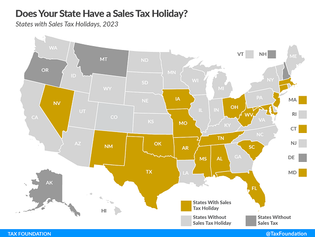 Tax Foundation map of 2023 sales tax holidays