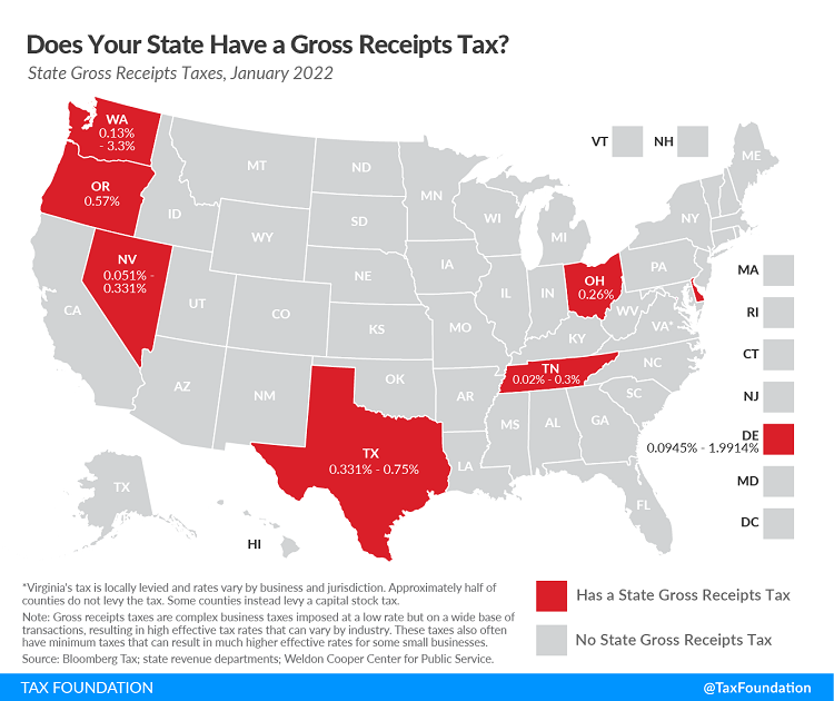 Tax Foundation 2022 gross receipts tax map.