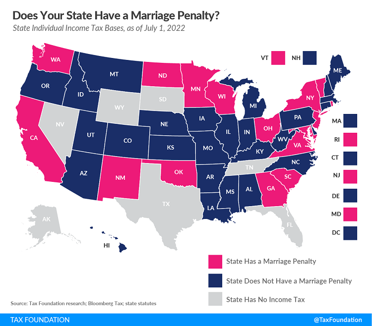 Tax Foundation map of 2022 state marriage penalties