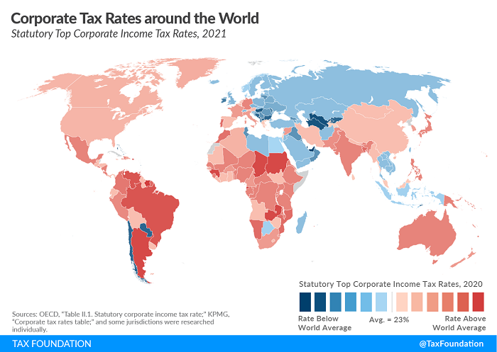 Tax Foundation map of corporate tax rates 2021