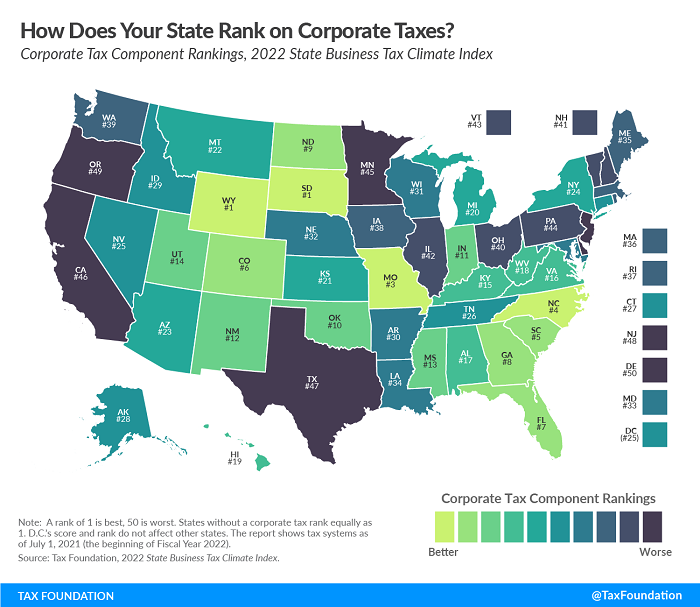 Tax Foundation map corporate component 2022 tax climate index