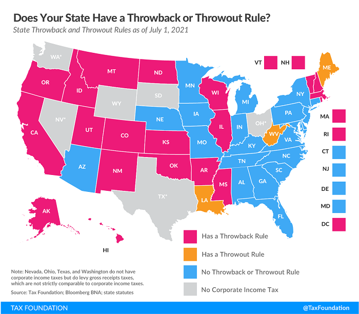 Tax Foundation 2022 map of state throwback rules