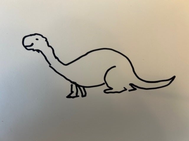 A badly-drawn dinosaur