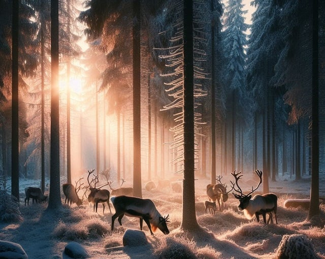 Bing Dall-E image of reindeer in woods