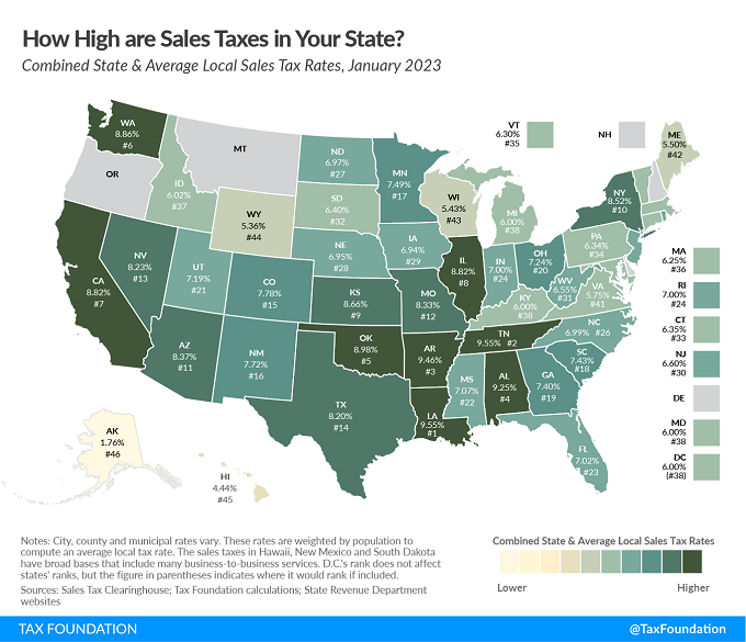 Tax Foundation map 2023 sales tax rates