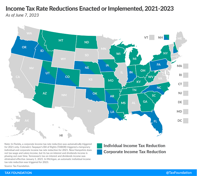 Tax Foundation state tax cut trends map 2023