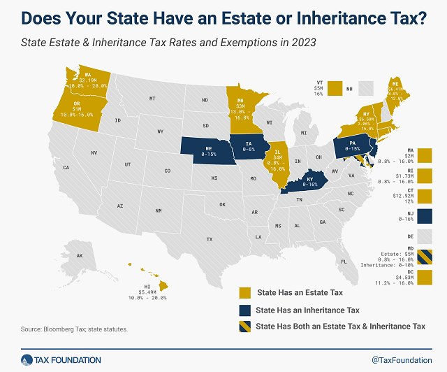 Tax Foundation 2023 state inheritance tax map