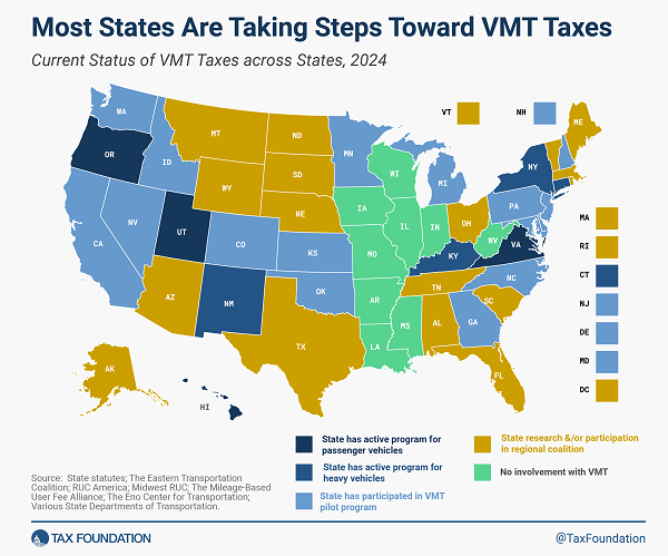 Tax Foundation map of VMT taxes 2024