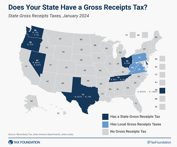 Tax Foundation 2024 Gross Receipts map