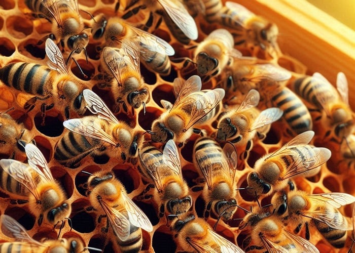 Bing Copilot DALL-E 3 image of bees working in a hive.